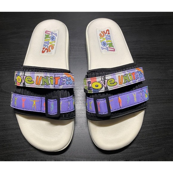 NEW Adidas Adilette 2.0 Pride Men's Slides Off White Core Black Light Purple US8 - Picture 8 of 12